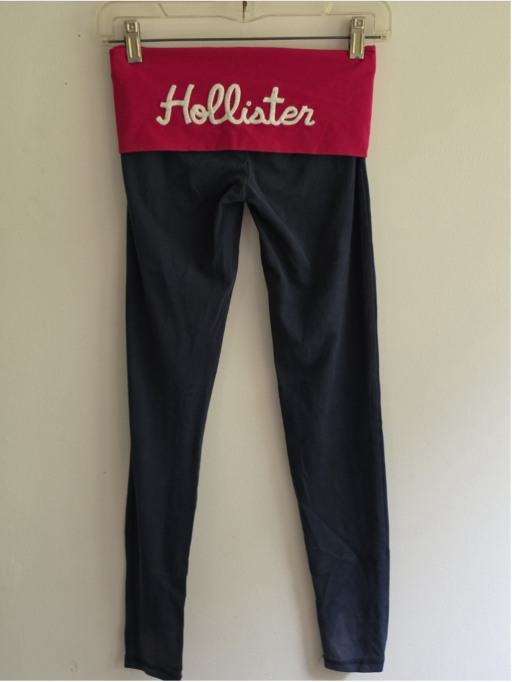 Vintage Y2K Hollister Foldover Waist Yoga Pants Leggings Navy Blue Pink XS